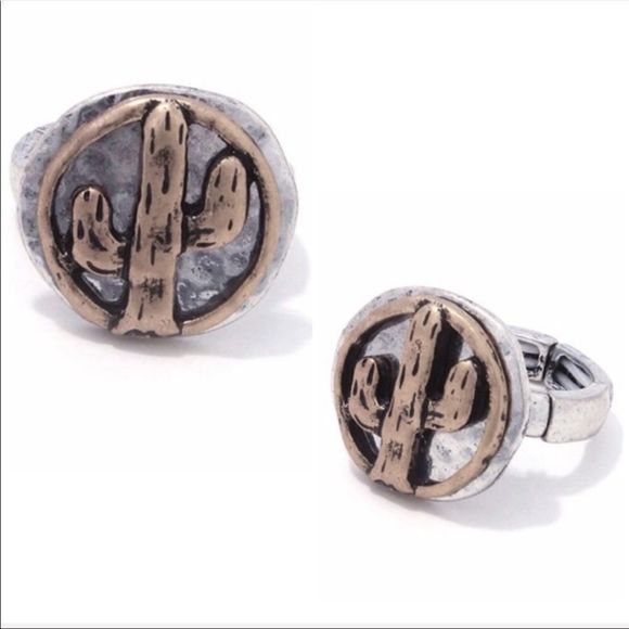 COPY - GOLD AND SILVER STRETCH CACTUS RING - Picture 3 of 4